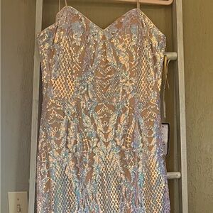 Strapless Sequin Lace Dress in Blue and Cream